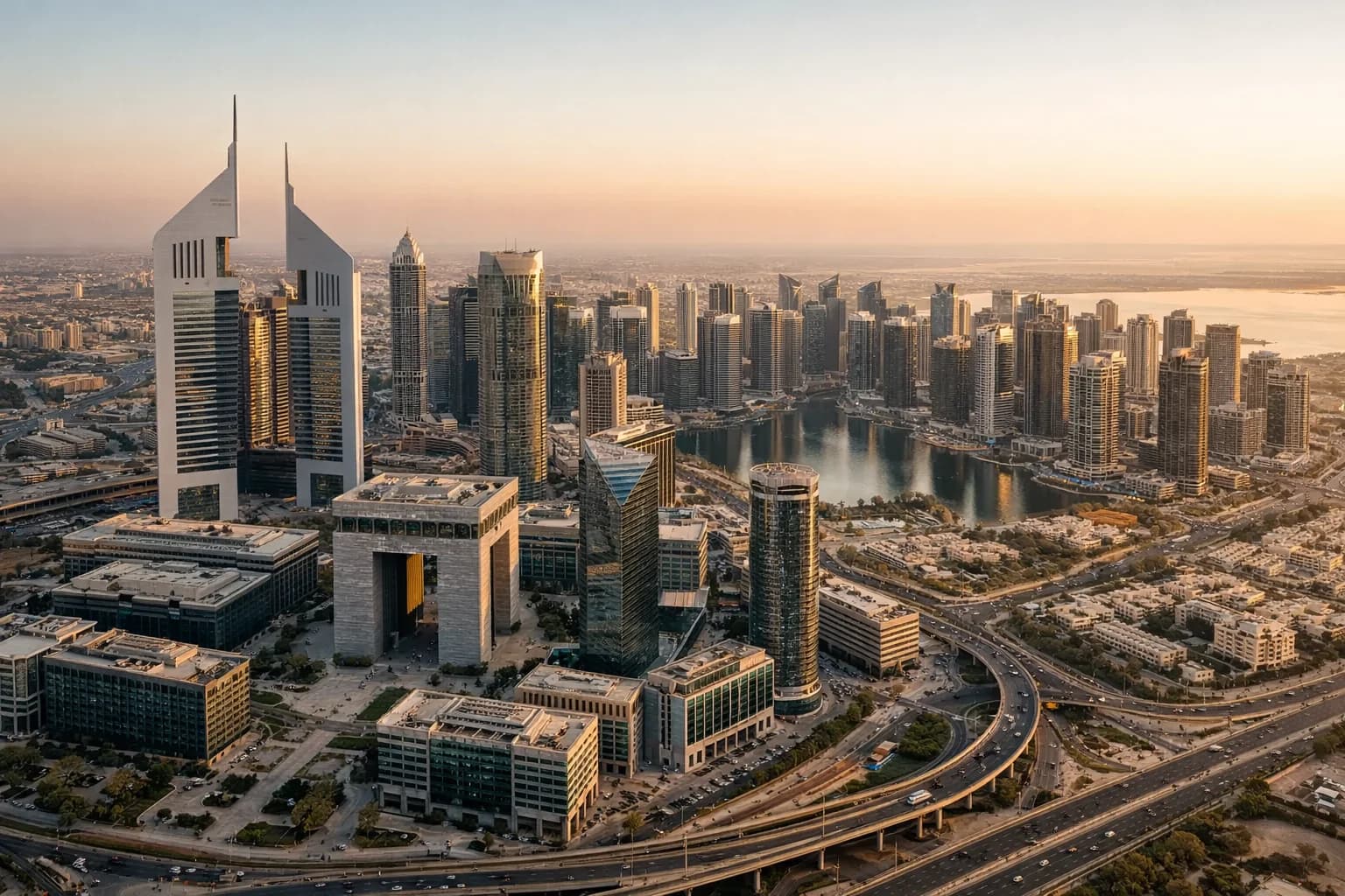 Uae free zone business districts aerial view