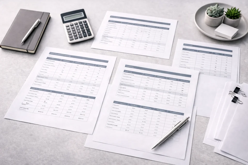 Free zone package cost comparison documents and strategic planning materials for business setup budgeting