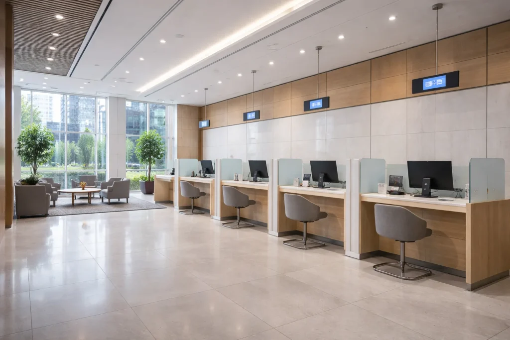 Modern UAE business banking environment showing professional financial services infrastructure