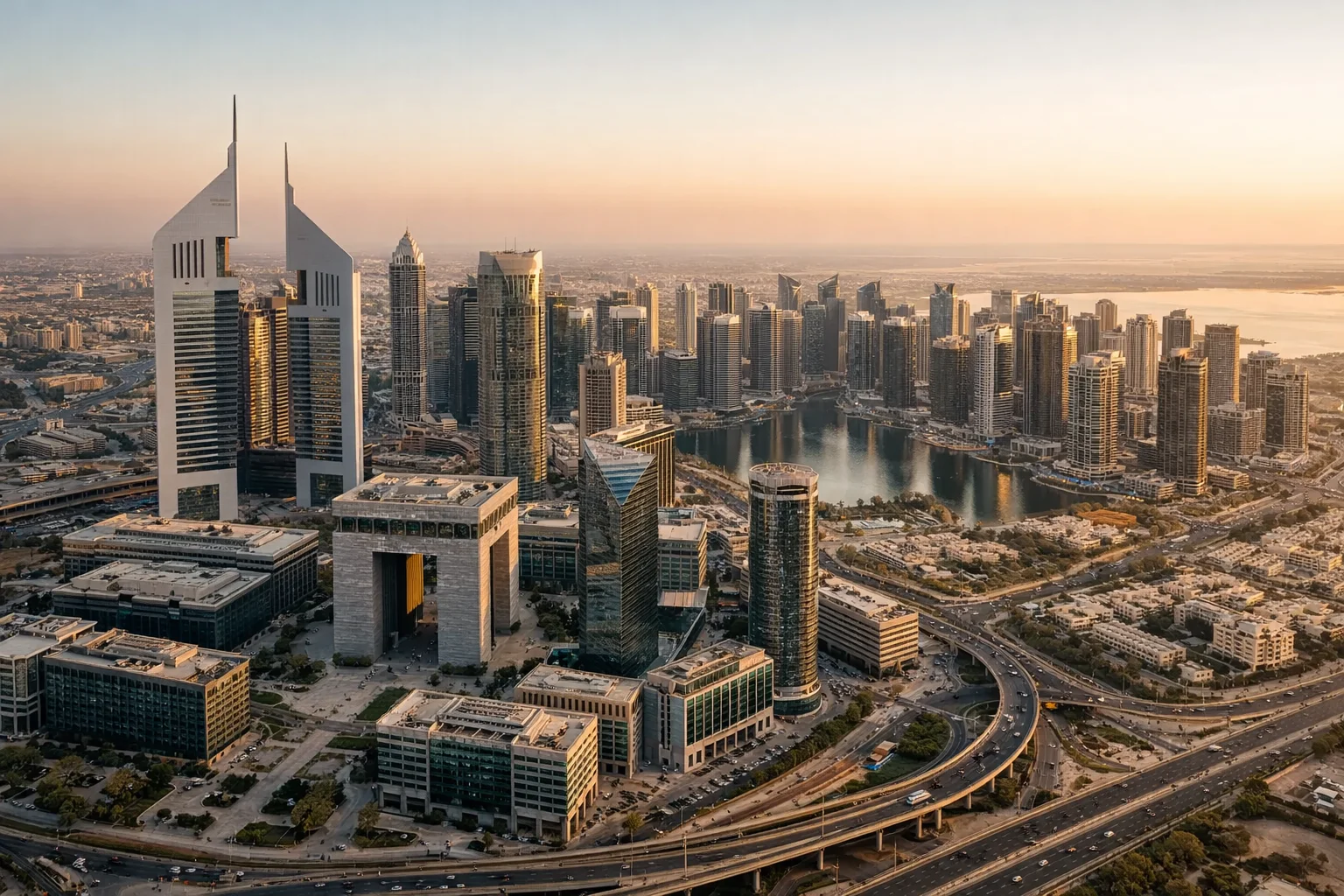 Uae free zone business districts aerial view